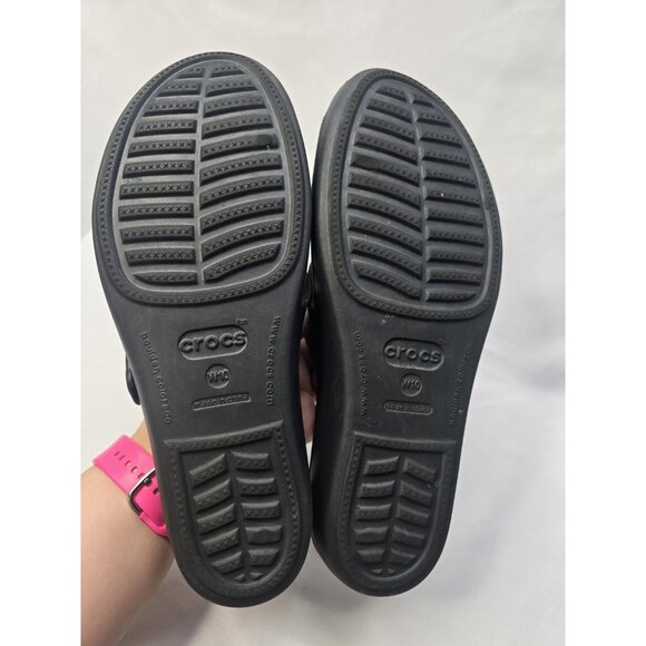 Crocs Patricia Wedge Strappy Slide Slip On Sandals Womens Size 10 Black - Picture 8 of 8